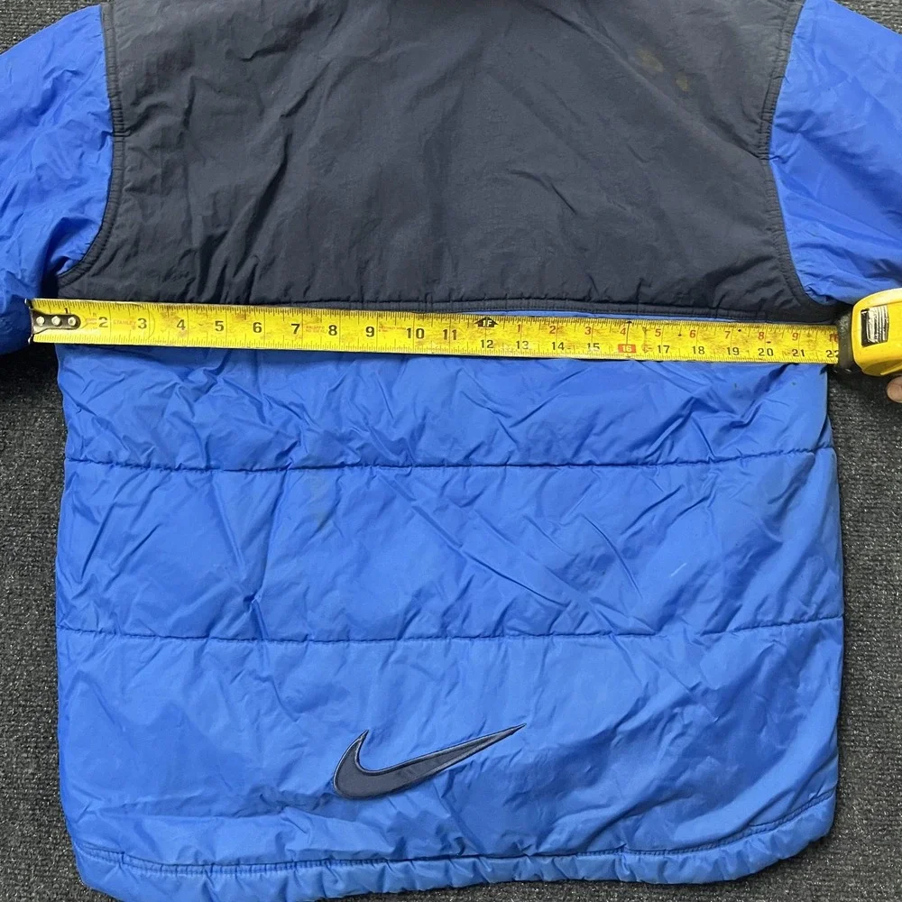 Vintage Nike Jacket Youth Medium Blue Hooded Puffer Coat Winter Zip Up‎ Swoosh